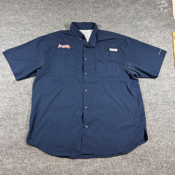 Columbia Other - Columbia Shirt Men's XL PFG Atlanta Braves Short Sleeve Fishing Baseball Navy